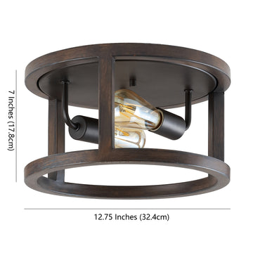 Atelier 12.75" Iron Rustic Industrial LED Flush Mount - JONATHAN Y